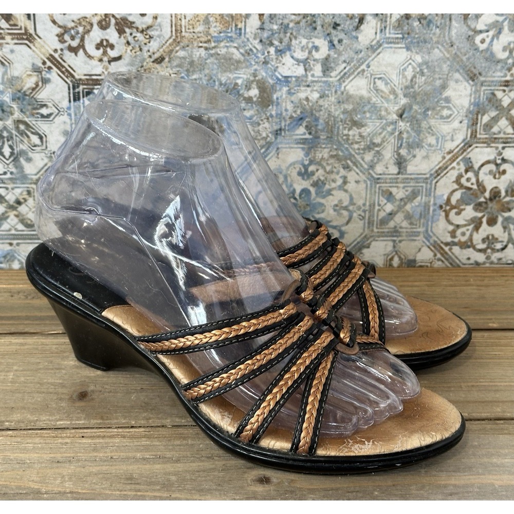 SOFFT Black/Copper Leather Sandals Heels Office Dressy Women's 6.5 M